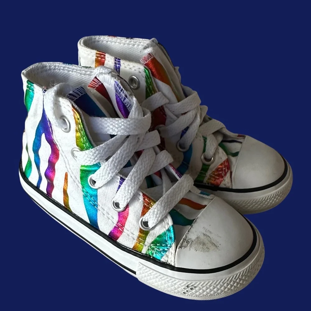 Converse All Star Shoes Sneakers Toddler Kids Sz 7 Zebra Animal Print Hi-Tops